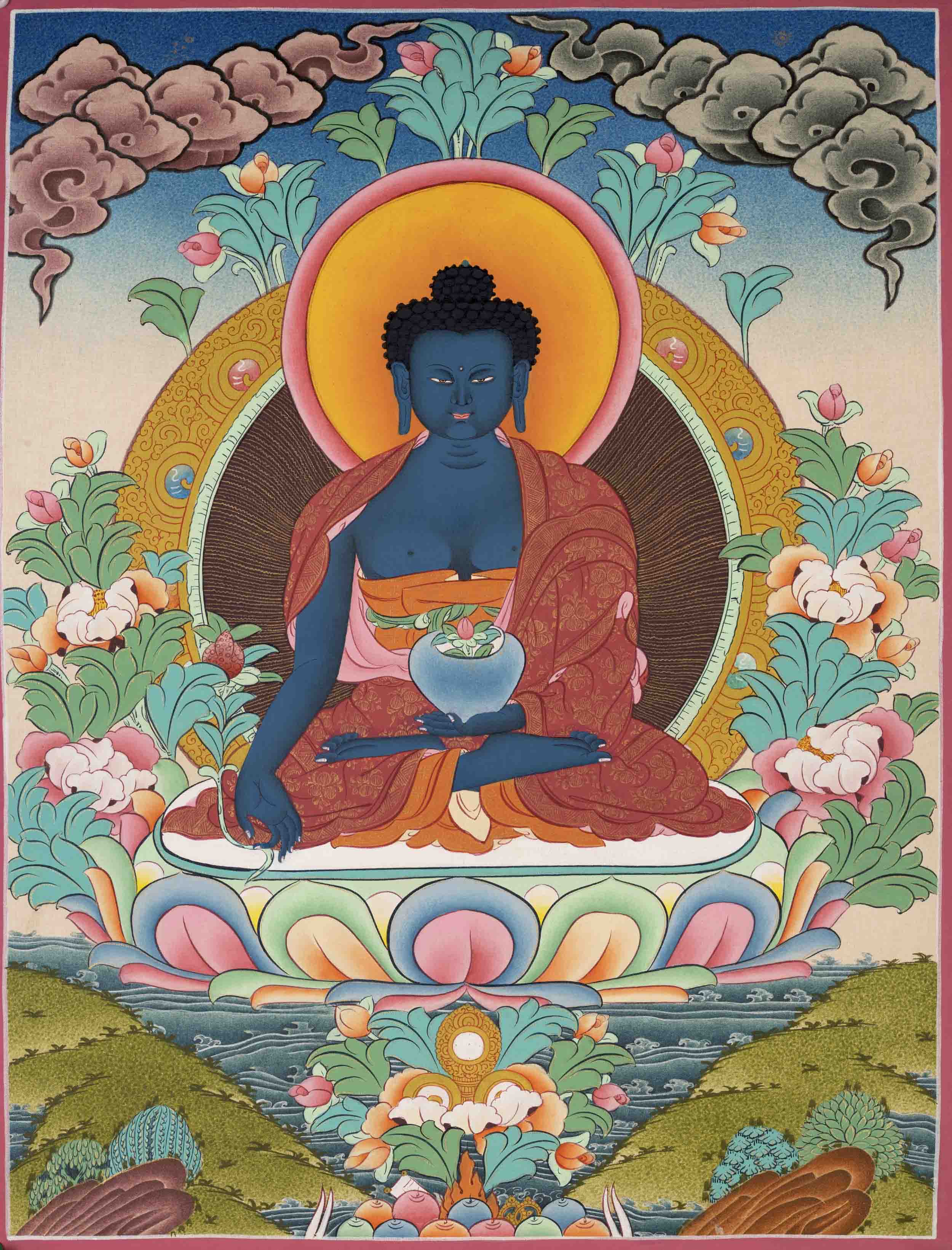Medicine Buddha | Original Hand-Painted Tibetan Thanka | Wall Decoration Painting